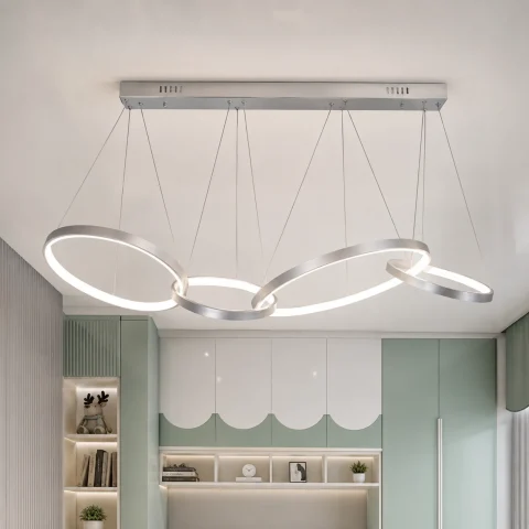 Срібляста підвісна LED люстра з 4 переплетених кілець Artlight YDH2160/4CH для сучасного інтер'єру Срібляста підвісна LED люстра з 4 переплетених кілець Artlight YDH2160/4CH для сучасного інтер'єру