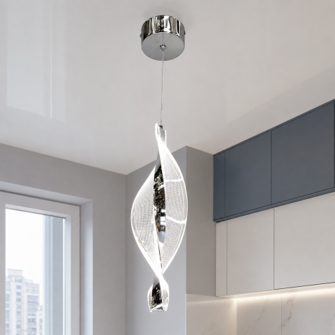 Витий підвісний LED світильник 5053/1CH Artlight з прозорого оргскла в кольорі хром Витий підвісний LED світильник 5053/1CH Artlight з прозорого оргскла в кольорі хром