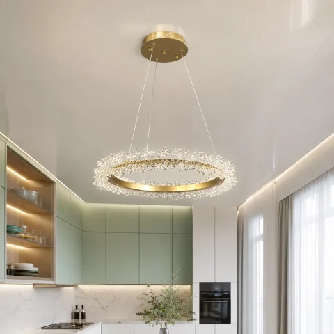 Компактна золота підвісна LED люстра-кільце Artlight 2055/400GD із прозорим декором 20W Компактна золота підвісна LED люстра-кільце Artlight 2055/400GD із прозорим декором 20W