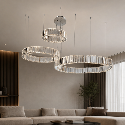 Світлодіодна підвісна люстра Artlight 510578/30+50+70CH з трьома кільцями, 103 Вт, хром
