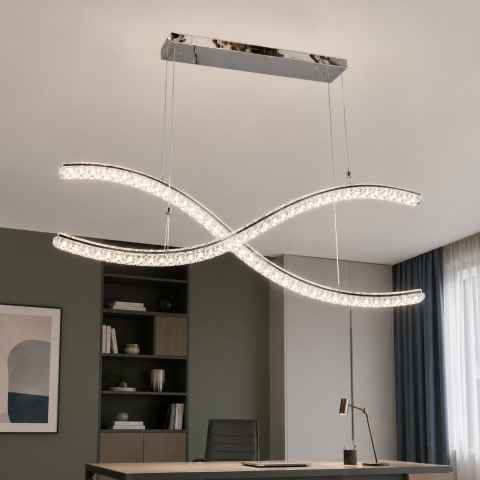 Подвійна підвісна світлодіодна люстра Artlight 523-1200-2-C-CH хромована з двома кришталевими хвилями, що перетинаються.