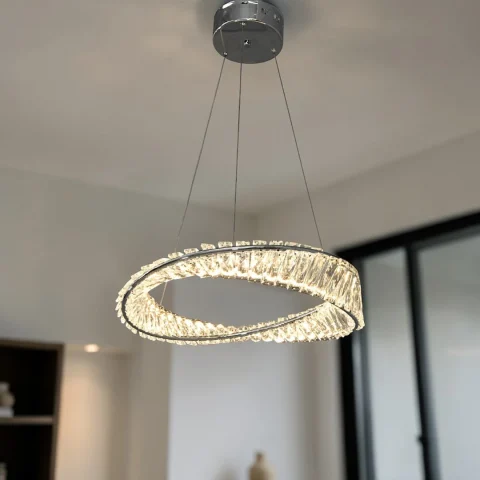 Підвісна LED-люстра кільце Linisoln 548-500 CH 55 Вт, діаметр 50 см, метал і кришталь Підвісна LED-люстра кільце Linisoln 548-500 CH 55 Вт, діаметр 50 см, метал і кришталь