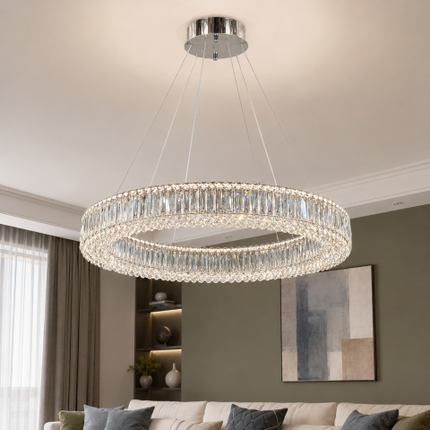Велика підвісна світлодіодна кришталева кільцева люстра Artlight 551/800CH діаметром 78,5 см з трьома режимами освітлення