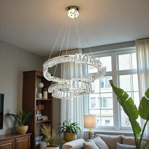 Ефектна кришталева підвісна LED-люстра в золотом для вітальні Diasha 552/600+400G, 126W, 6930 lm
