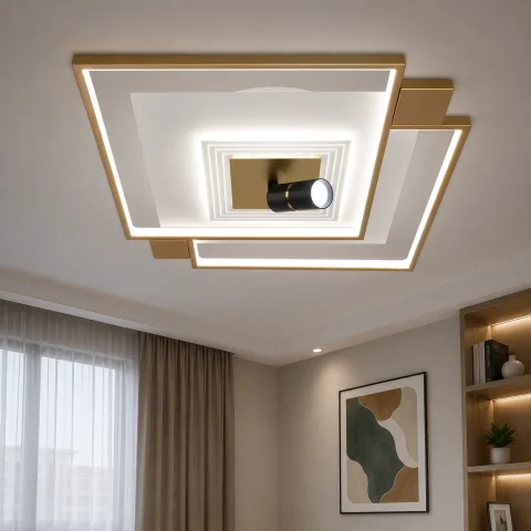 LED люстра Diasha 5533WH+G dimmer біло-золота, 70W, поворотний механізм, 51×51 см