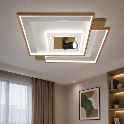 Сучасна LED люстра Diasha 5533WH+G dimmer біло-золота 70W з поворотним механізмом