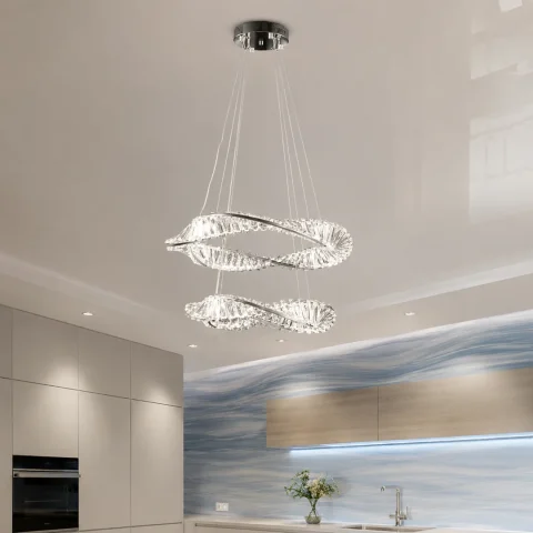 Двоярусна хромована світлодіодна люстра Splendid Ray LD8955/600+450/2B LED (CH) з фігурними кришталевими контурами 60/45 см