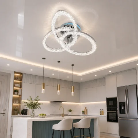 Сучасна стельова LED-люстра Diasha 5607/3L HR хром, 3 кільця, 82 Вт, 70 см