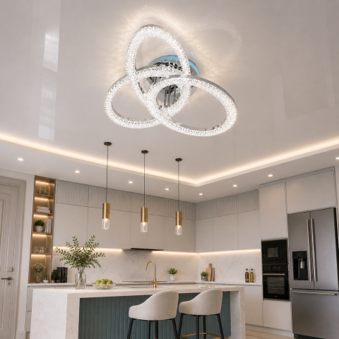 Сучасна стельова LED-люстра Diasha 5607/3L HR хром, кільця, 82W, 70 см, 13-20m2
