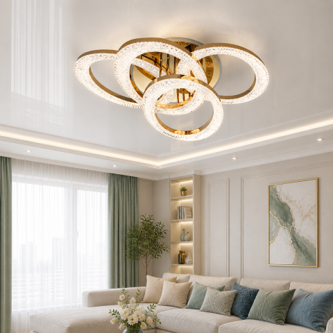 Сучасна стельова LED-люстра Diasha 5607/4L G золото, кільця, 125 Вт, 83 см, 14-20m2
