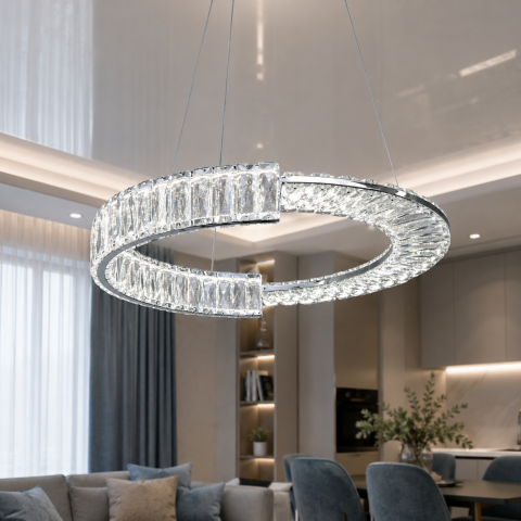 Підвісна LED люстра Diasha 561/500CH з кришталем, хром, 55 W, з пультом, освітлення 10-18 м2