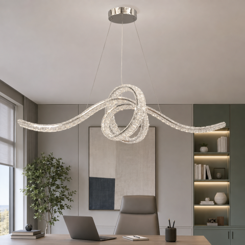 Підвісна кришталева LED-люстра Artlight 568-1000CH хромована з об'ємним вузлом, пультом та регулюванням яскравості