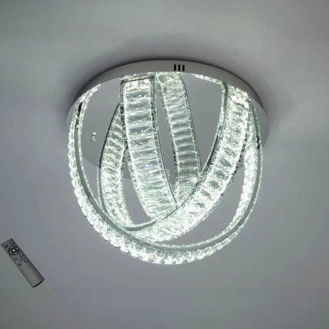 Стельова кришталева LED-люстра Diasha 578/500CH, сферична, 50 см, 100 Вт, 5500 лм, 3 режими 3200/4100/6500 К