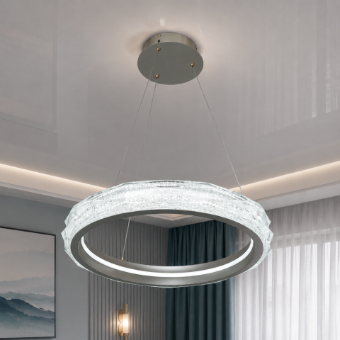 Підвісна LED-люстра для вітальні та спальні Diasha 583-500G з акриловим кільцем, пультом, 84 W, 50 см, 10-18m2