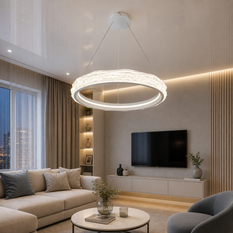 Біла підвісна LED-люстра Diasha 583-600WH, 95 Вт, з пультом, 60 см