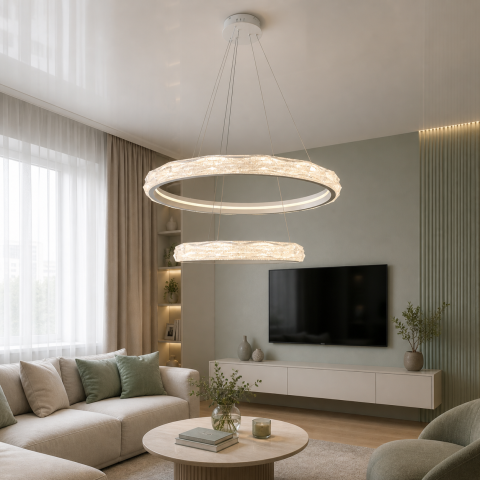 Підвісна LED-люстра в спальню Diasha 583-800+500WH біла, 2 кільця, 200 Вт, 80 см, до 30 м2