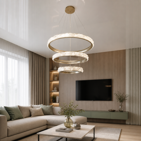 LED-люстра для залу Diasha 583-800+600+400G золото, 3 кільця, 250 Вт, 80 см, до 40 м2