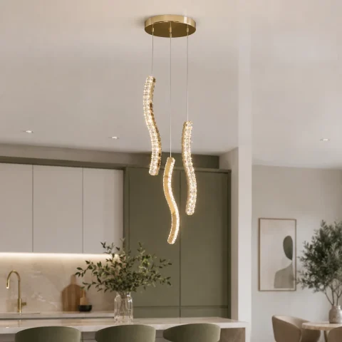 Золота каскадна світлодіодна люстра Artlight 625/3GD з 3 прозорими підвісами 42W Золота каскадна світлодіодна люстра Artlight 625/3GD з 3 прозорими підвісами 42W