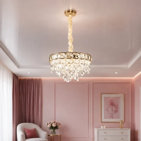 Золота підвісна люстра з кришталевим декором Splendid Ray L2197/490*H300/10 на 10 ламп E14, 49 см