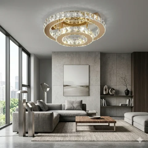 Стельова LED-люстра з кільцями для спальні Linisoln 7708-2A GD золото 60 Вт 45-25 см до 15 м2