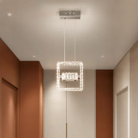 Геометрична хромована світлодіодна люстра Splendid Ray LD8892/230/2 LED (CH), 23 см з двома кришталевими рамками