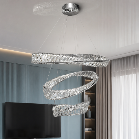 Світлодіодна підвісна люстра Linisoln 6105-80×60×40 CH з кришталем, хром, 150 Вт, з пультом і димером