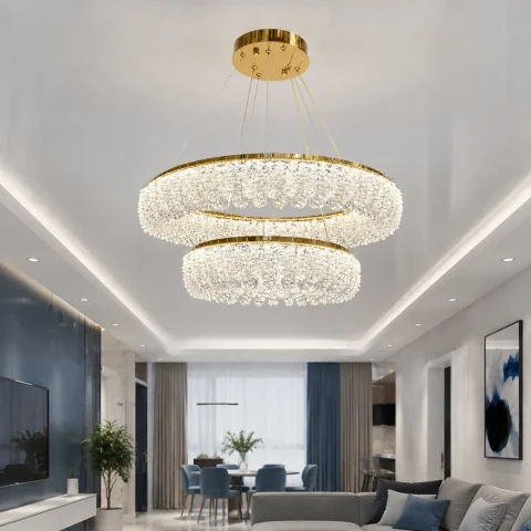 Linisoln 7903-60*40 FG 140W, двоярусна підвісна кришталева LED-люстра золото