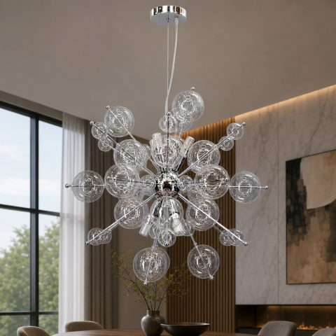 Підвісна люстра Artlight 6403CH на 6 ламп E14 з прозорими скляними кулями