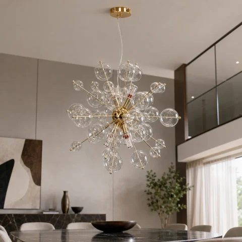 Подвесная люстра Artlight 6403GD на 6 ламп E14 с прозрачными стеклянными шарами