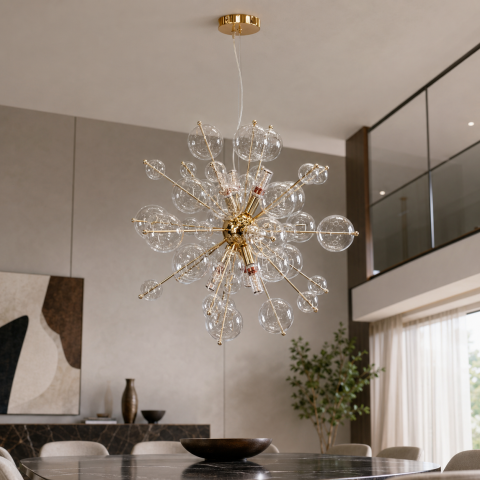 Підвісна люстра Artlight 6403GD на 6 ламп E14 з прозорими скляними кулями