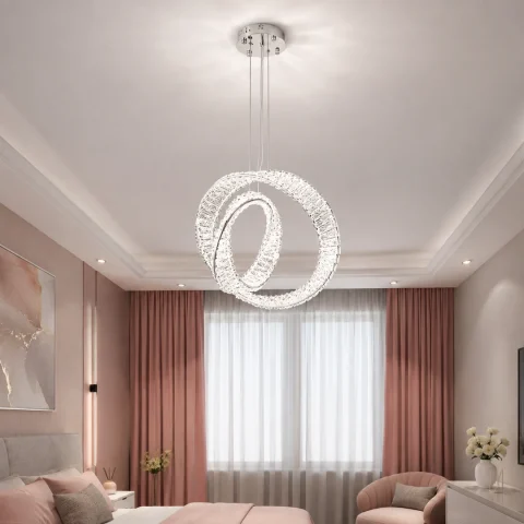 Хромована світлодіодна люстра Splendid Ray LD8812/600+400A/2B LED (CH) з двома вертикальними кришталевими кільцями 60/40 см