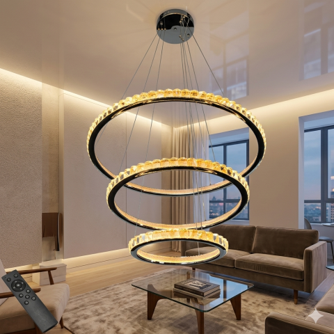 LED люстра кільця Diasha 66081/800+600+400CH хром 77 см 185W з пультом 20-30 кв.м.
