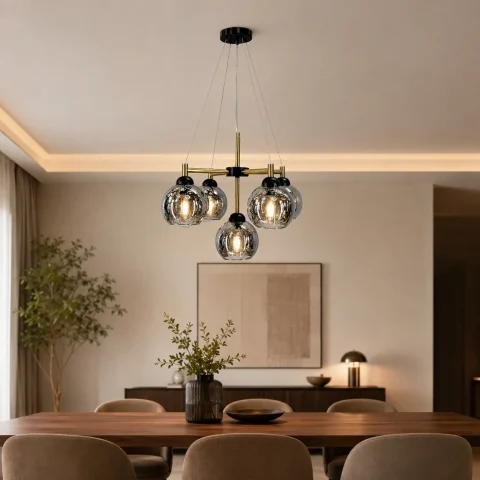 Підвісна люстра Artlight 7020/5 з п’ятьма графітовими скляними плафонами, E27 (чорний + латунь) Підвісна люстра Artlight 7020/5 з п’ятьма графітовими скляними плафонами, E27 (чорний + латунь)