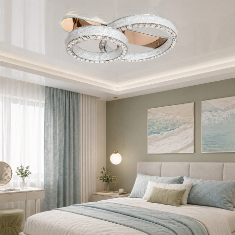 Сучасна стельова LED люстра Diasha 663/600+400GD золото 100 W з пультом 90 см 14-20 м2