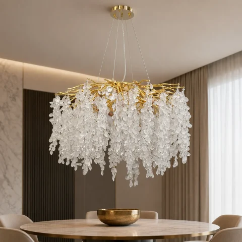 Підвісна люстра Гліцинія Artlight 6822-800GD на 12 ламп E14 із прозорим та матовим склом