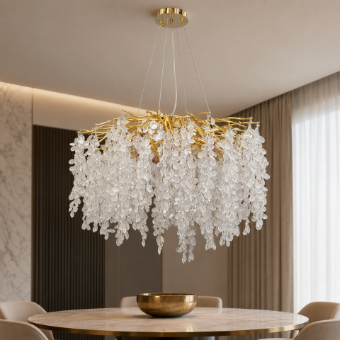 Підвісна люстра Гліцинія Artlight 6822-800GD на 12 ламп E14 з прозорим та матовим склом