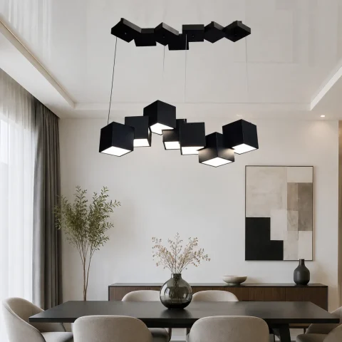 Підвісна LED-люстра Artlight BO2477/7BK із сімома кубічними плафонами, чорна, 44 Вт, від 13-20 м²