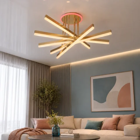Стельова світлодіодна люстра Diasha 7010G LED 3color dimmer, пульт, 102 W, 65 см