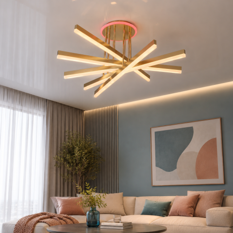 Стельова світлодіодна люстра Diasha 7010G LED 3color dimmer, пульт, 102 W, 65 см, 12-18m2