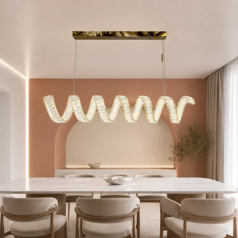 Лінійна золота LED-люстра Artlight 533/L1000 із хвилеподібним скляним декором, 198 Вт, від 25-35 м²