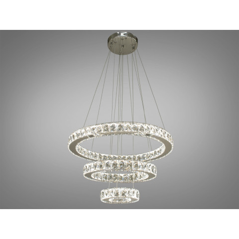 Люстра стельова LED Diasha 7201-8A/580+400+200HR, 66W, хром, кришталь, сучасний стиль, регулювання висоти, пульт ДУ