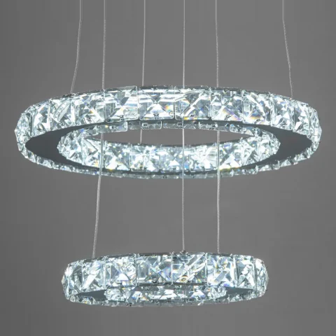 Підвісна LED-люстра Diasha 7206-3W/300+200HR «Кришталеві кільця» (30W, хром)