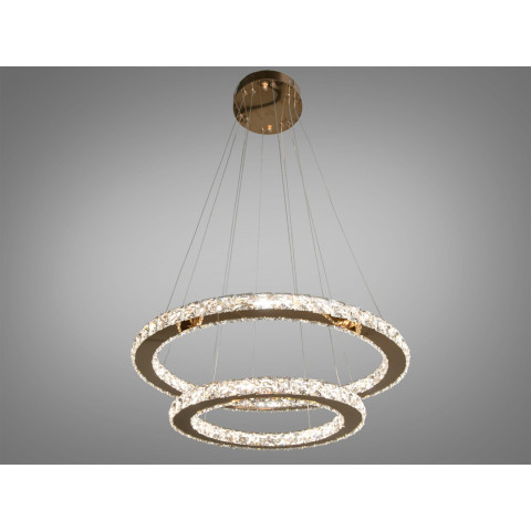 Люстра стельова LED Diasha 7206-8W/580+400G Кришталеві кільця, 65W, золото, сучасний стиль, регулювання висоти, пульт ДУ