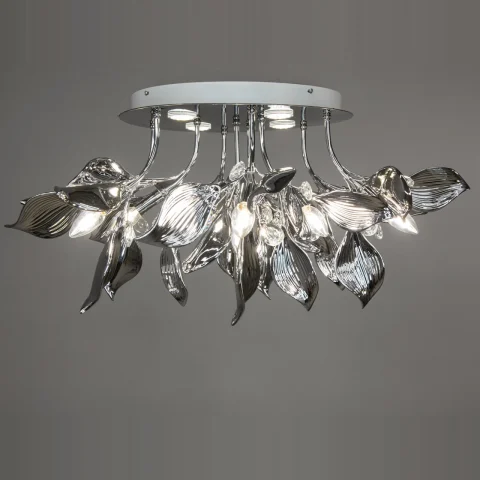 Потолочная декоративная люстра LED Diasha 7229-10+4C HR, 10 ламп E14, 40 см, хром (керамика)