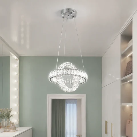 Компактна хромована світлодіодна люстра Splendid Ray LD8886/300/2B LED (CH), 30 см з двома кришталевими кільцями