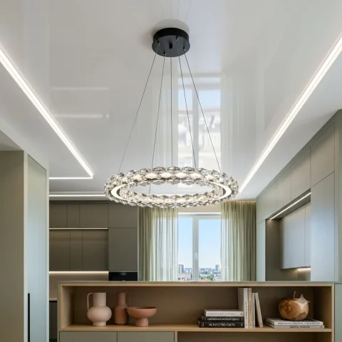 Підвісна хромована світлодіодна люстра Splendid Ray L33152/500/1 LED (CR) з кришталевим кільцем 50 см