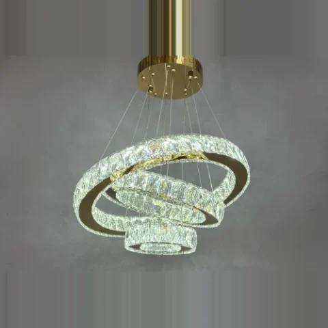 Люстра кришталеві кільця Linisoln 7201-6A/480+340+190 LED 70W з регульованою висотою 48/34/19 см