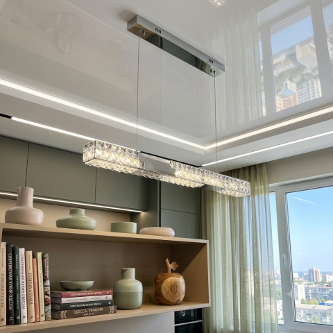 Лінійна кришталева LED люстра над столом 7712/1000BK Artlight з пультом та трьома режимами світла