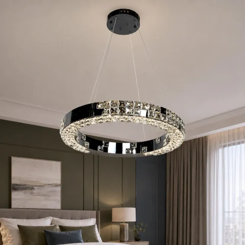 Підвісна LED-люстра Artlight 7712/600-BK темний хром зі скляними кристалами, пультом і 3 режимами Підвісна LED-люстра Artlight 7712/600-BK темний хром зі скляними кристалами, пультом і 3 режимами