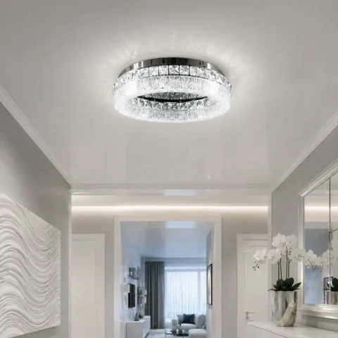 Хромована стельова люстра світлодіодна Splendid Ray L3455/400/1 LED (Chrome), 40 см з кришталевим декором